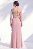 Gris sirène Violet à une épaule à fleurs, longue robe de mère de la mariée