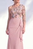 Gris sirène Violet à une épaule à fleurs, longue robe de mère de la mariée