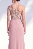 Gris sirène Violet à une épaule à fleurs, longue robe de mère de la mariée
