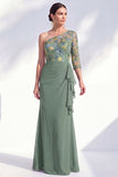 Gris sirène Violet à une épaule à fleurs, longue robe de mère de la mariée