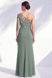Gris sirène Violet à une épaule à fleurs, longue robe de mère de la mariée