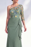 Gris sirène Violet à une épaule à fleurs, longue robe de mère de la mariée