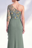 Gris sirène Violet à une épaule à fleurs, longue robe de mère de la mariée
