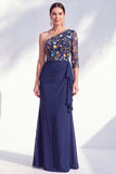 Gris sirène Violet à une épaule à fleurs, longue robe de mère de la mariée
