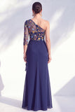 Gris sirène Violet à une épaule à fleurs, longue robe de mère de la mariée