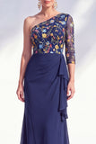 Gris sirène Violet à une épaule à fleurs, longue robe de mère de la mariée