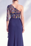 Gris sirène Violet à une épaule à fleurs, longue robe de mère de la mariée