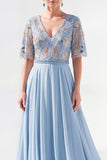 Robe longue longue mère de la mariée en chiffon vert à col en V et longueur de la mariée avec perles