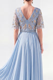 Robe longue longue mère de la mariée en chiffon vert à col en V et longueur de la mariée avec perles