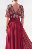 Robe longue longue mère de la mariée en chiffon vert à col en V et longueur de la mariée avec perles