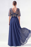 Robe longue longue mère de la mariée en chiffon vert à col en V et longueur de la mariée avec perles