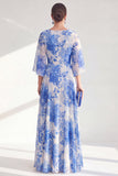 Robe longue marge de mariée en chiffon à col bateau rouge ligne A avec manches 3/4