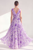Robe longue de la mère de la mariée en chiffon violet à col en V et à col en V