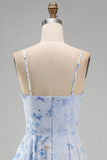 Robe Mère de la Mariée en chiffon bleu A-line à bretelles fines florales en chiffon