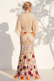 Robe longue de la mère de la mariée en champagne sirène champagne à col en V long avec manches cape