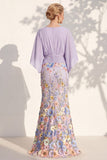 Robe longue de la mère de la mariée en champagne sirène champagne à col en V long avec manches cape