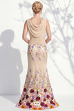 Robe longue marge de la mariée à col bateau sirène vert foncé 3D florale longue
