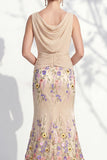 Robe longue marge de la mariée à col bateau sirène vert foncé 3D florale longue