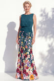 Robe longue marge de la mariée à col bateau sirène vert foncé 3D florale longue