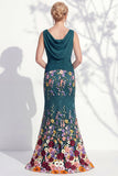 Robe longue marge de la mariée à col bateau sirène vert foncé 3D florale longue