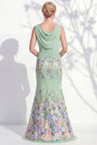Robe longue marge de la mariée à col bateau sirène vert foncé 3D florale longue