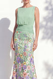 Robe longue marge de la mariée à col bateau sirène vert foncé 3D florale longue