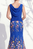 Robe longue marge de la mariée à col bateau sirène vert foncé 3D florale longue