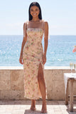 Robe midi florale midi à bretelles de sirène champagne scintillante à paillettes