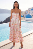 Robe midi brodée brodée rose A-Line