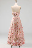 Robe midi brodée brodée rose A-Line