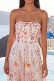 Robe midi brodée brodée rose A-Line
