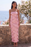 Robe midi fleurie midi rose rose sans bretelles bodycon sequins