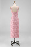Robe à fleurs midi rose Bodycon à col carré à paillettes scintillantes