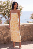 Robe jaune Midi Bodycon Bodycon Froncée Jaune avec fente