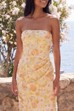 Robe jaune Midi Bodycon Bodycon Froncée Jaune avec fente
