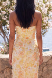 Robe jaune Midi Bodycon Bodycon Froncée Jaune avec fente