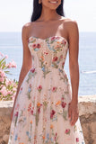 Corset en tulle ivoire A-line brodée robe midi fleurie