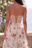 Corset en tulle ivoire A-line brodée robe midi fleurie