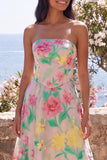 Robe Midi Aline sans bretelles fleur rose Daffodil