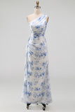 Robe maxi fronçée à une épaule sirène à une épaule avec volants