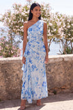 Robe maxi fronçée à une épaule sirène à une épaule avec volants
