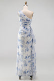 Robe maxi fronçée à une épaule sirène à une épaule avec volants