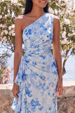 Robe maxi fronçée à une épaule sirène à une épaule avec volants
