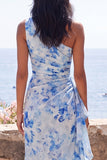Robe maxi fronçée à une épaule sirène à une épaule avec volants