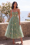 Sweetheart Dusty Sage Sage A-Line Tulle transparent Corset Midi fleuri brodé