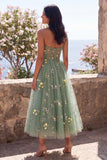 Sweetheart Dusty Sage Sage A-Line Tulle transparent Corset Midi fleuri brodé