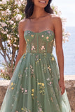 Sweetheart Dusty Sage Sage A-Line Tulle transparent Corset Midi fleuri brodé