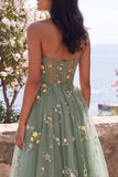 Sweetheart Dusty Sage Sage A-Line Tulle transparent Corset Midi fleuri brodé