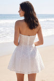 Mini robe Corset sans bretelles en Ivory A Line A