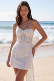 Mini robe corset bodycon bodycon sans bretelles en ivoire avec nœud